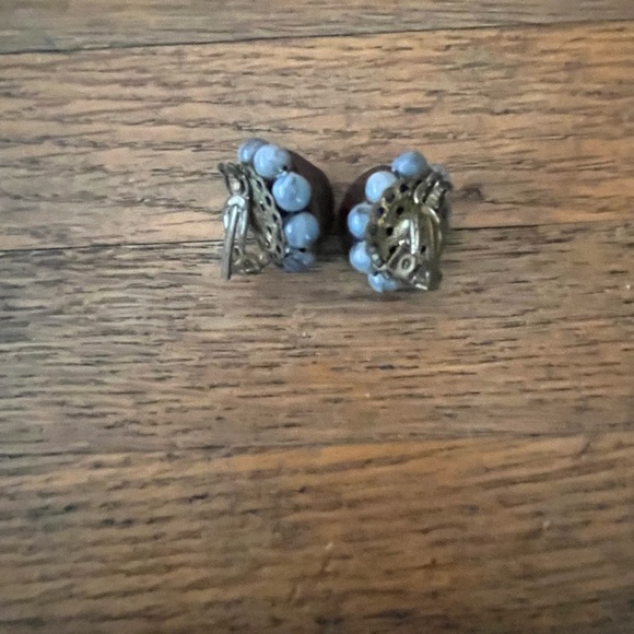 Vintage MCM Clip On Earrings Clips Japan 60s Mid Century Modern Blue Brown - Picture 4 of 4